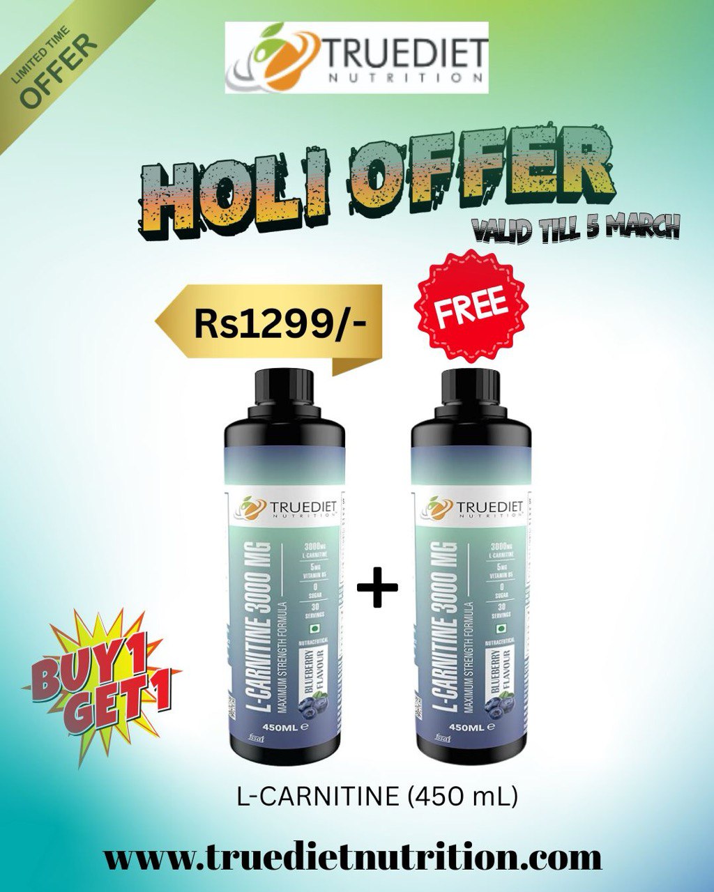 L-Carnitine 450 ML -Blueberry Flavor Buy 1 Get 1 FREE